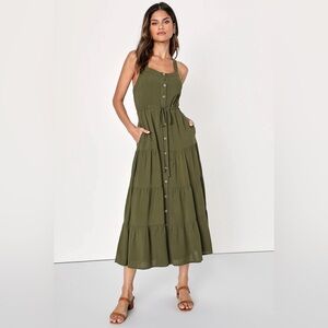 Lulu’s See the City Olive Green Button Front Dress